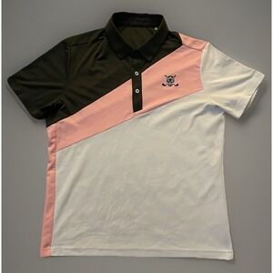 Chuco Golf Short Sleeve Polo Shirt Black Pink Embroidered Skull Logo Large JBHS